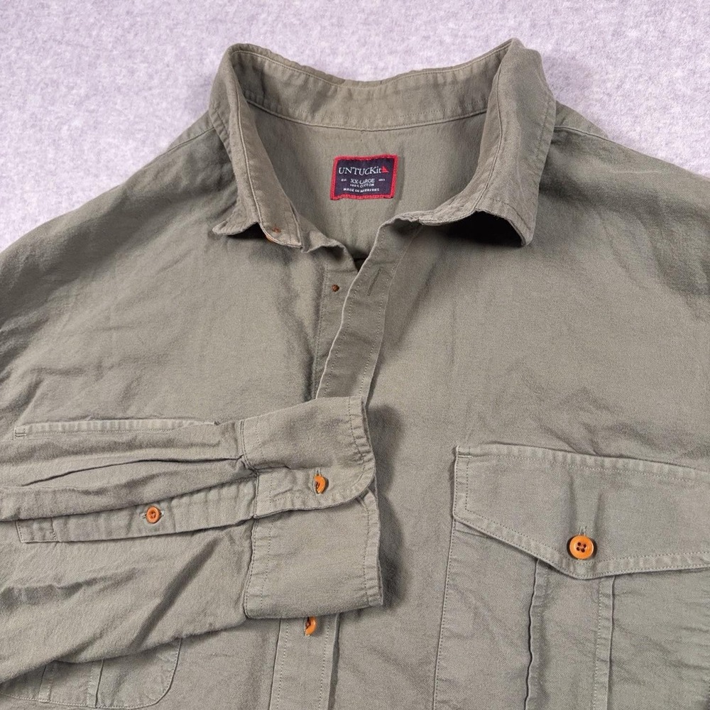 UNTUCKit Shirt Mens 2XL Green Cotton St. Georges Long Sleeve Button-Up Pockets